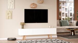 Mobile TV Da Terra A 3 Ante 180 Cm Con Piedini In Legno Nordik Bianco