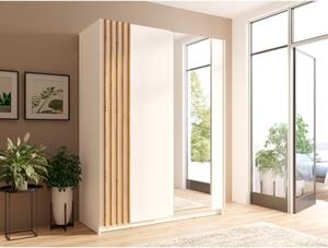 Armadio 150x200h Cm 2 Ante Scorrevoli Con Specchio Bianco Listelli Rovere Bayadero