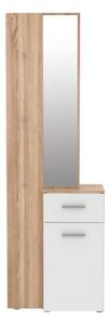 Mobile Ingresso 65x34x196 Con Specchio E Barra Appendiabiti Teka Bianco E Rovere