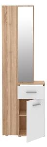 Mobile Ingresso 65x34x196 Con Specchio E Barra Appendiabiti Teka Bianco E Rovere