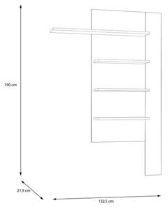 Mensola Verticale 4 Ripiani 132x22x190 Cm Lehman Rovere E Nero