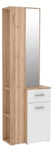 Mobile Ingresso 65x34x196 Con Specchio E Barra Appendiabiti Teka Bianco E Rovere