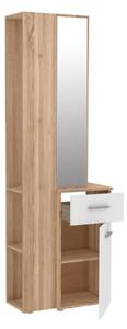 Mobile Ingresso 65x34x196 Con Specchio E Barra Appendiabiti Teka Bianco E Rovere