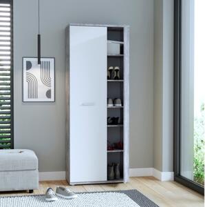 Armadio Scarpiera Multiuso 2 Ante 6 Ripiani 70x35x180h Nube Bianco E Cemento