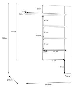 Mensola Verticale 4 Ripiani 132x22x190 Cm Lehman Rovere E Nero