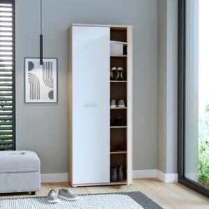 Armadio Scarpiera Multiuso 2 Ante 6 Ripiani 70x35x180h Nube Bianco E Rovere
