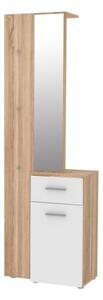 Mobile Ingresso 65x34x196 Con Specchio E Barra Appendiabiti Teka Bianco E Rovere