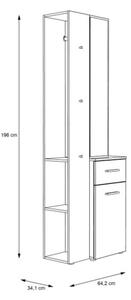 Mobile Ingresso 65x34x196 Con Specchio E Barra Appendiabiti Teka Bianco E Rovere
