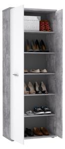 Armadio Scarpiera Multiuso 2 Ante 6 Ripiani 70x35x180h Nube Bianco E Cemento