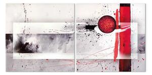 Quadro Rosso energico (2 pezzi) - astrazione con disegni neri