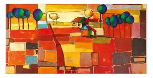 Quadro contemporaneo Campi arcobaleno - paesaggio astratto colorato con alberi