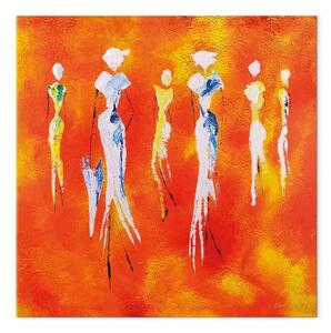 Quadro contemporaneo Memoria arancione - astrazione con silhouettes