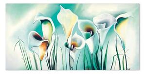 Quadro moderno Calendule - motivo floreale bianco con disegno turchese