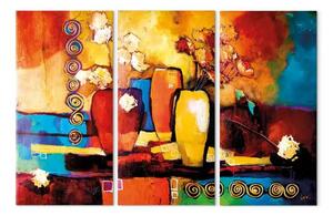 Quadro contemporaneo Composizione floreale (3 parti) - natura morta colorata e vasi