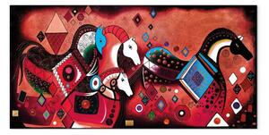 Quadro moderno Corse - cavalli astratti in composizione con figure