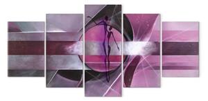 Quadro su tela Viola amorosa (5 pezzi) - astrazione con figure e disegni