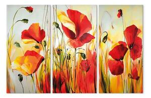 Quadro moderno Prato rosso (3 parti) - natura con motivo floreale e papaveri