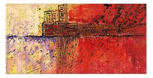 Quadro su tela Labirinti - astrazione con motivo scuro su sfondo rosso