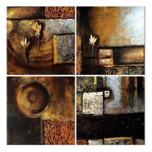 Quadro moderno Sfumature sobrie di marrone (4 parti) - figure geometriche con motivi
