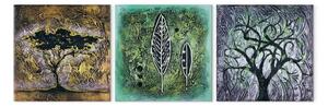 Quadro contemporaneo Natura (3 parti) - astrazione con alberi, foglie e disegni