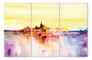 Quadro moderno Riva attesa (3 parti) - paesaggio colorato con acqua e montagne