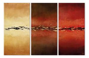 Quadro su tela Strisce di fantasia (3 parti) - Astrazione dorata su sfondo tricolore