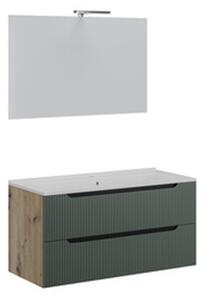 Mobile Bagno Sospeso Comfort 2 Cassetti Cannettato 100 Cm Rovere Verde Salvia