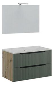 Mobile Bagno Sospeso Comfort 2 Cassetti Cannettato 80 Cm Rovere Verde Salvia