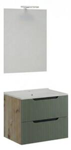 Mobile Bagno Sospeso Comfort 2 Cassetti Cannettato 60 Cm Rovere Verde Salvia