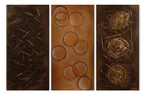 Quadro contemporaneo Colori (3 parti) - Astrazione nei toni del bronzo e oro con motivi