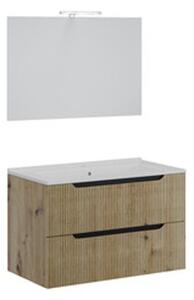 Mobile Bagno Sospeso Comfort 2 Cassetti Cannettato 80 Cm Rovere Oro