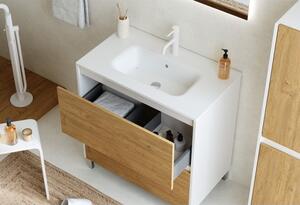 Mobile Bagno Lisbona 2 Cassetti 100 Cm Bianco Lucido Rovere Naturale