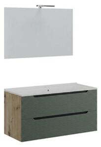 Mobile Bagno Sospeso Comfort 2 Cassetti Dogato 100 Cm Rovere Verde Salvia