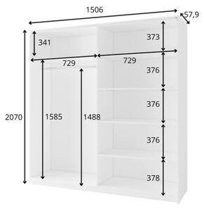 Armadio 150x207h Cm 2 Ante Scorrevoli Con Specchio Arsola Noce