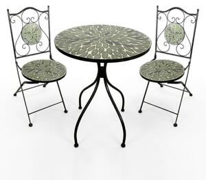 Set Bistrot Tavolo Maioliche D60xH75 Con 2 Sedie Pieghevoli Fogliarte