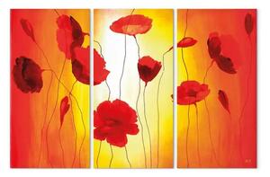 Quadro Papaveri al sole (3 pezzi) - Fiori su sfondo con tonalità di arancione