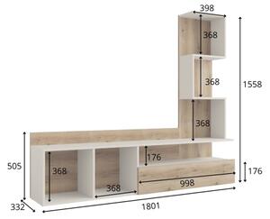 Parete Attrezzata 180 Cm Mobile TV Con Libreria Rovere Naturale E Beige Lima