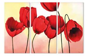 Quadro contemporaneo Fiori rossi (3 pezzi) - Composizione di tulipani su sfondo pastello
