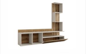 Parete Attrezzata 180 Cm Mobile TV Con Libreria Rovere Naturale E Beige Lima