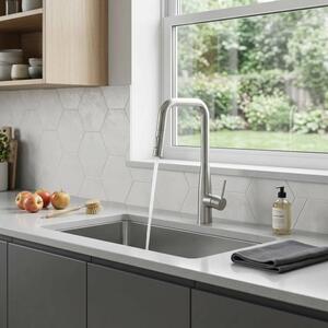 Miscelatore Lavello Cucina Con Doccino Estraibile In Ottone Smooth Acciaio Spazzolato