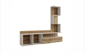 Parete Attrezzata 180 Cm Mobile TV Con Libreria Rovere Naturale E Beige Lima