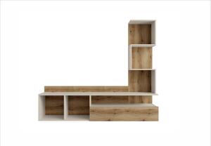 Parete Attrezzata 180 Cm Mobile TV Con Libreria Rovere Naturale E Beige Lima