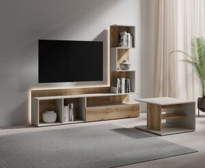 Parete Attrezzata 180 Cm Mobile TV Con Libreria Rovere Naturale E Beige Lima