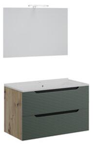 Mobile Bagno Sospeso Comfort 2 Cassetti Dogato 80 Cm Rovere Verde Salvia