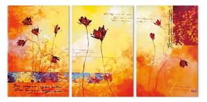 Quadro su tela Papavero astratto - un trittico della pianta in colori arancioni