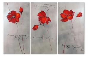 Quadro Sottigliezza dei papaveri (3 pezzi) - Fantasia con fiori e scritte