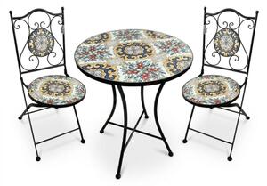 Set Bistrot Tavolo Maioliche D60xH75 Con 2 Sedie Pieghevoli Fiorarte