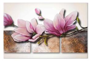 Quadro su tela Natura rosa - Fiori di magnolia su sfondo geometrico