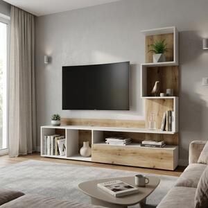 Parete Attrezzata 180 Cm Mobile TV Con Libreria Rovere Naturale E Beige Lima