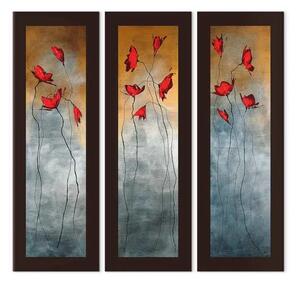Quadro moderno Finestre con papaveri (3 pezzi) - Fiori su sfondo nei colori naturali